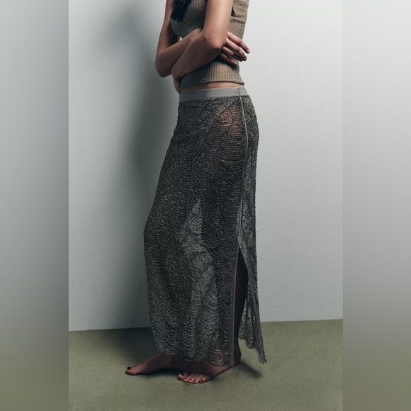 ZARA SHEER BEADED SKIRT - Picture 3 of 9